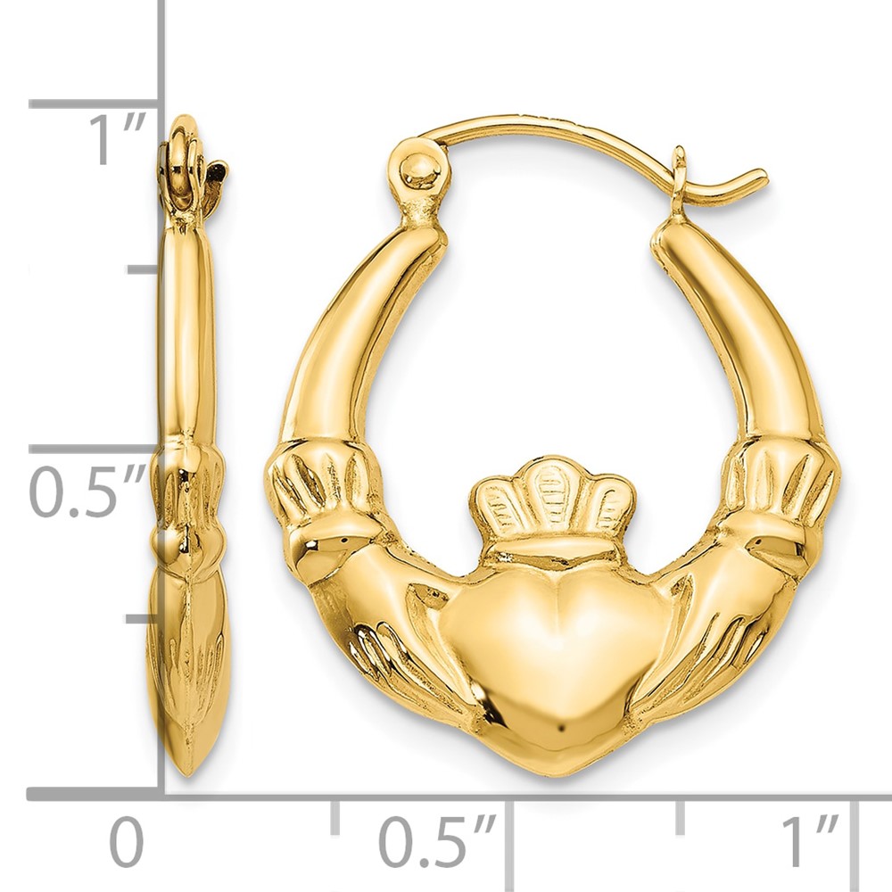 14k Polished Claddagh Hoop Earrings (T902)