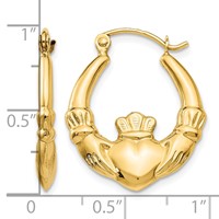 14K Yellow Gold Polished Claddagh Hoop Earrings view 4