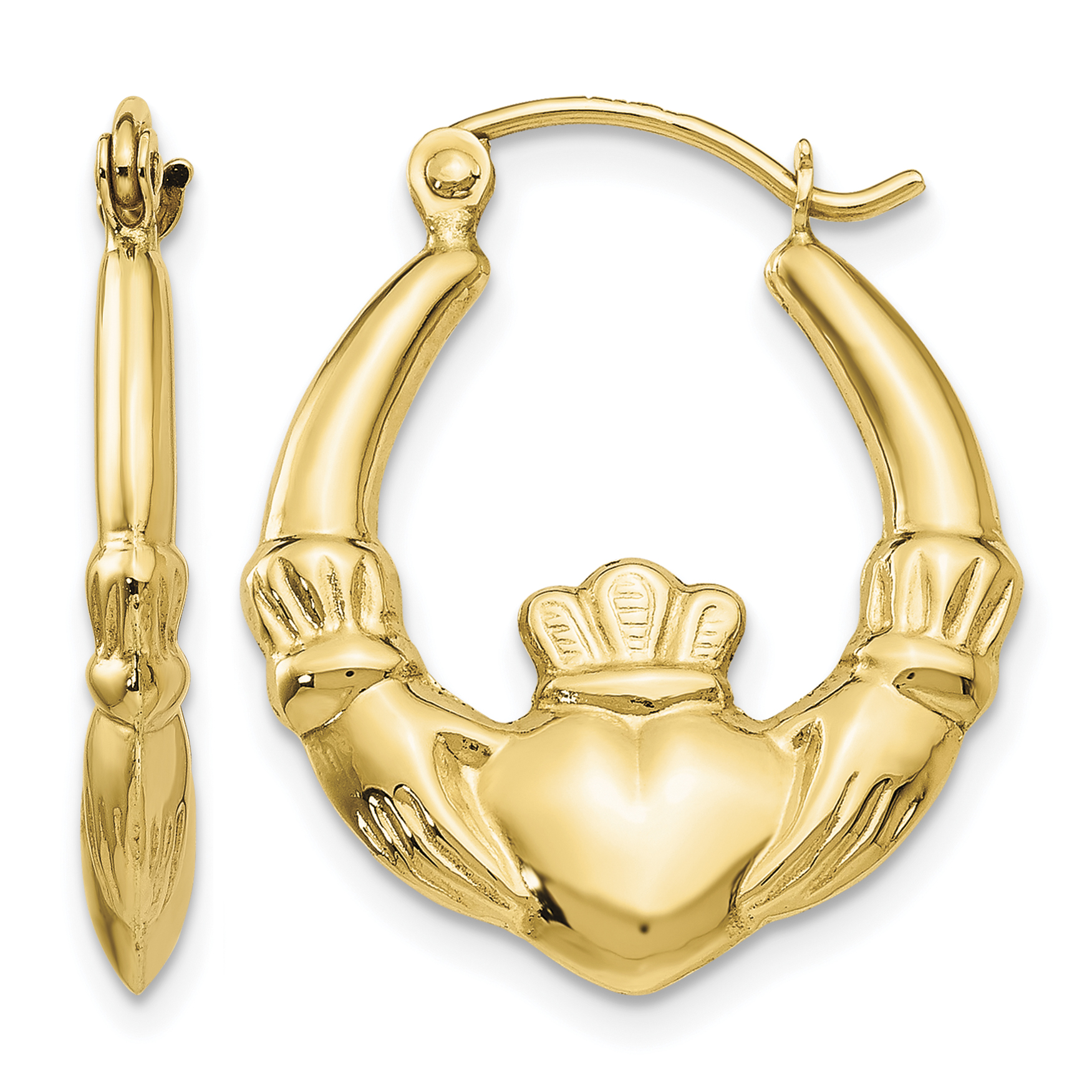 14k Polished Claddagh Hoop Earrings (T902)