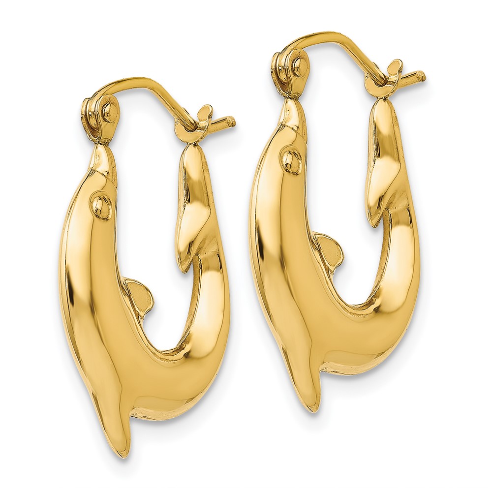 14k Polished Dolphin Hoop Earrings (T903)