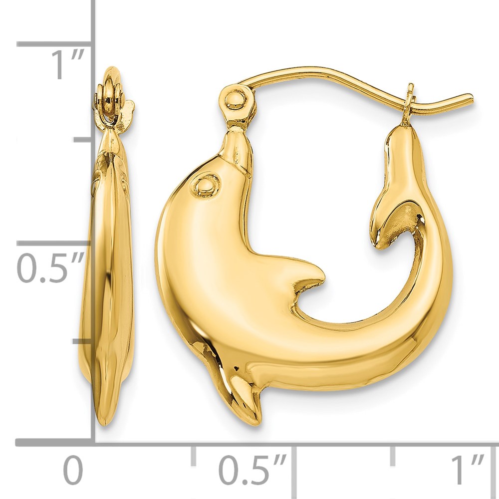 14k Polished Dolphin Hoop Earrings (T903)