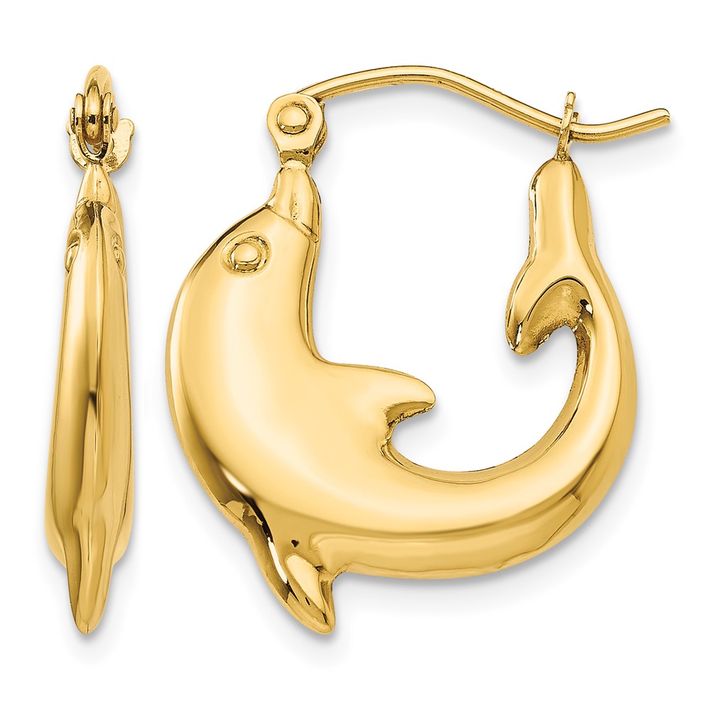 14k Polished Dolphin Hoop Earrings (T903)
