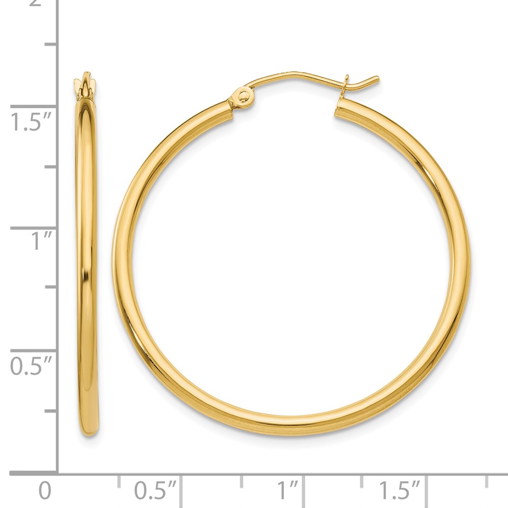 14k Polished 2x35mm Tube Hoop Earrings (T913)