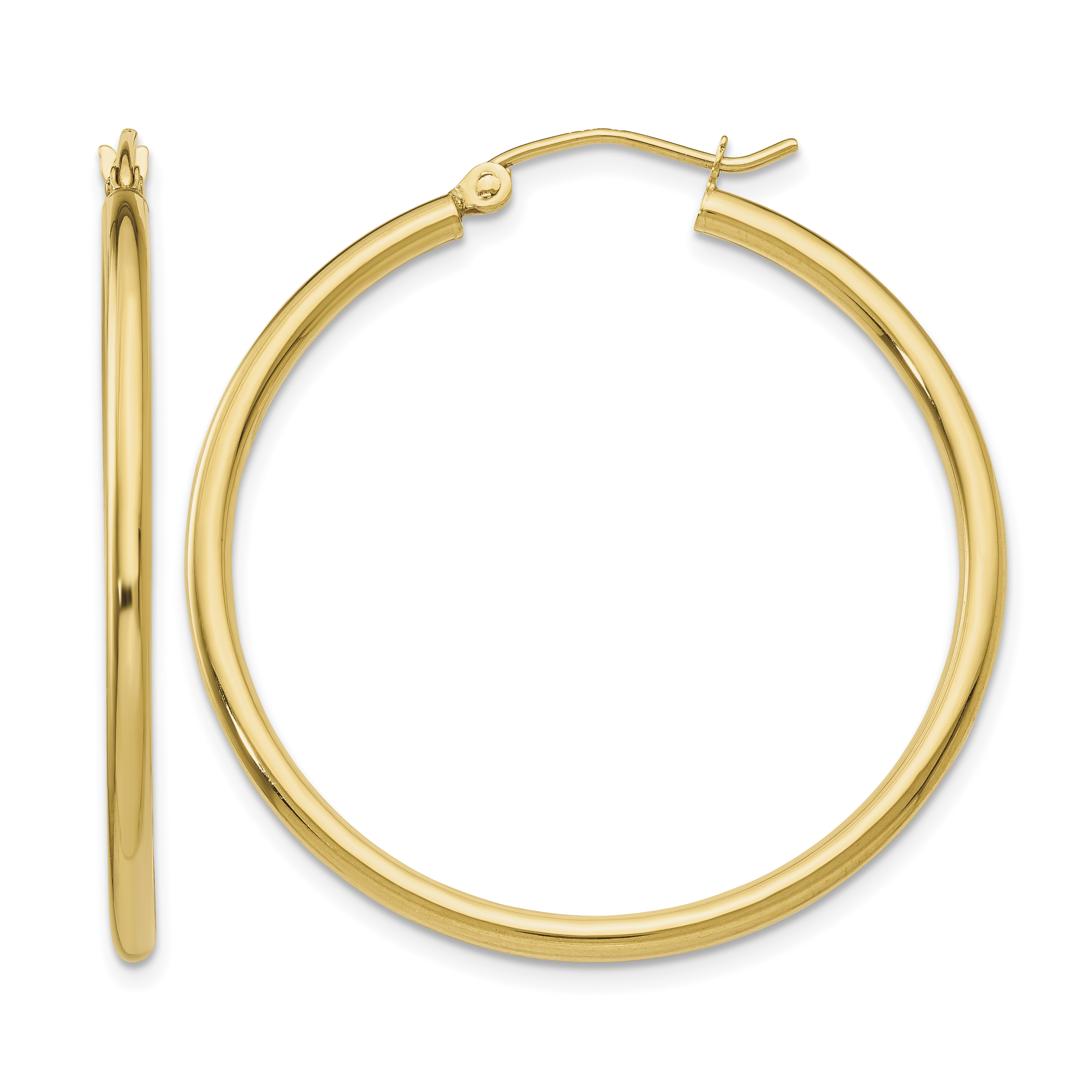 14k Polished 2x35mm Tube Hoop Earrings (T913)