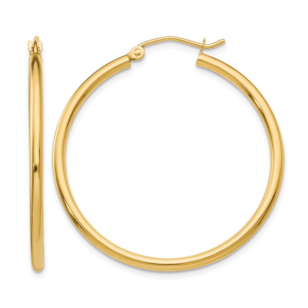 14k Polished 2x35mm Tube Hoop Earrings (T913)