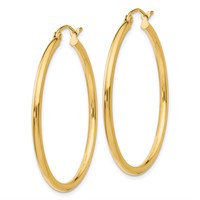 14K 2x35mm Polished Lightweight Tube Hoop Earrings view 2