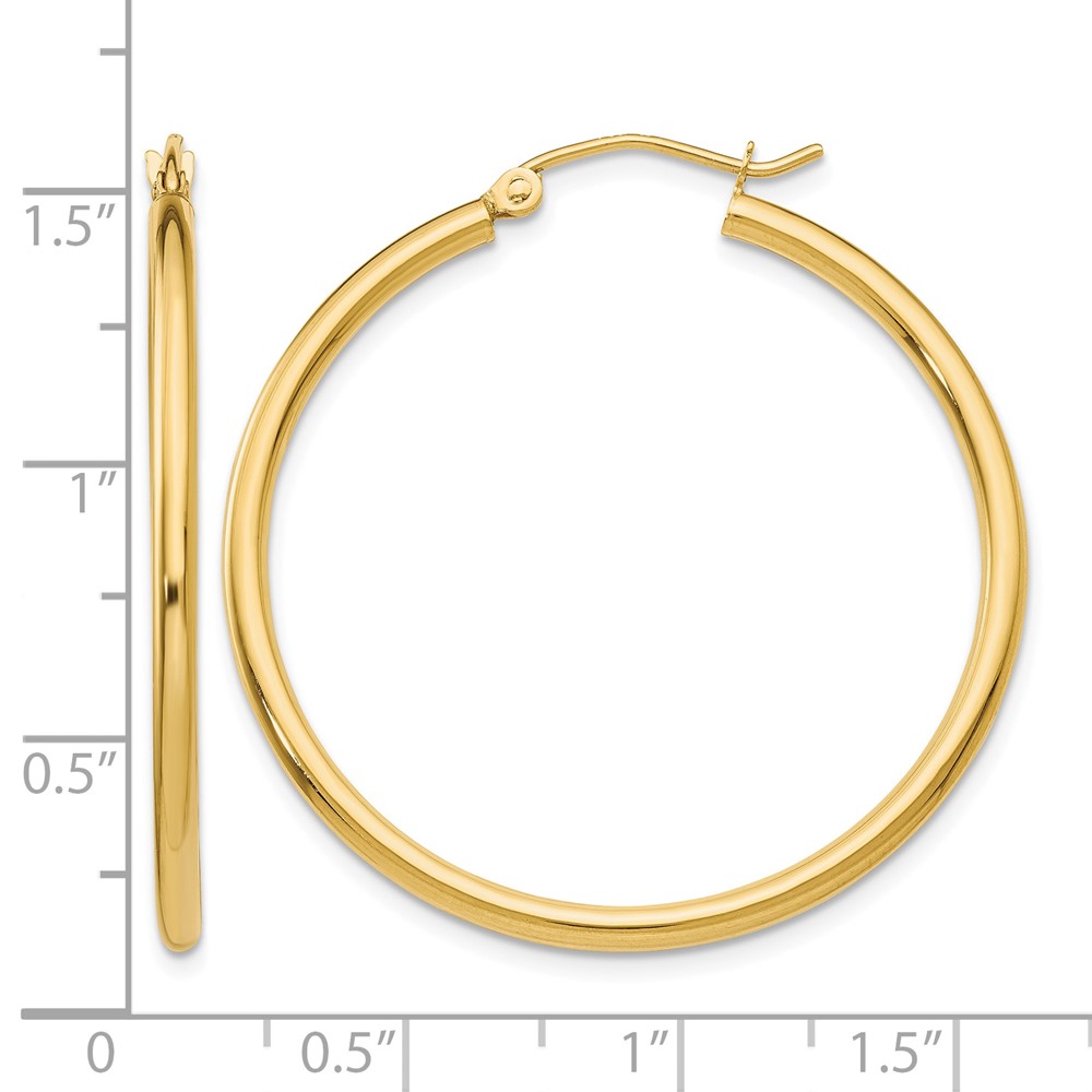 14k Polished 2x35mm Lightweight Tube Hoop Earrings (T913L)