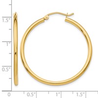 14K 2x35mm Polished Lightweight Tube Hoop Earrings view 4