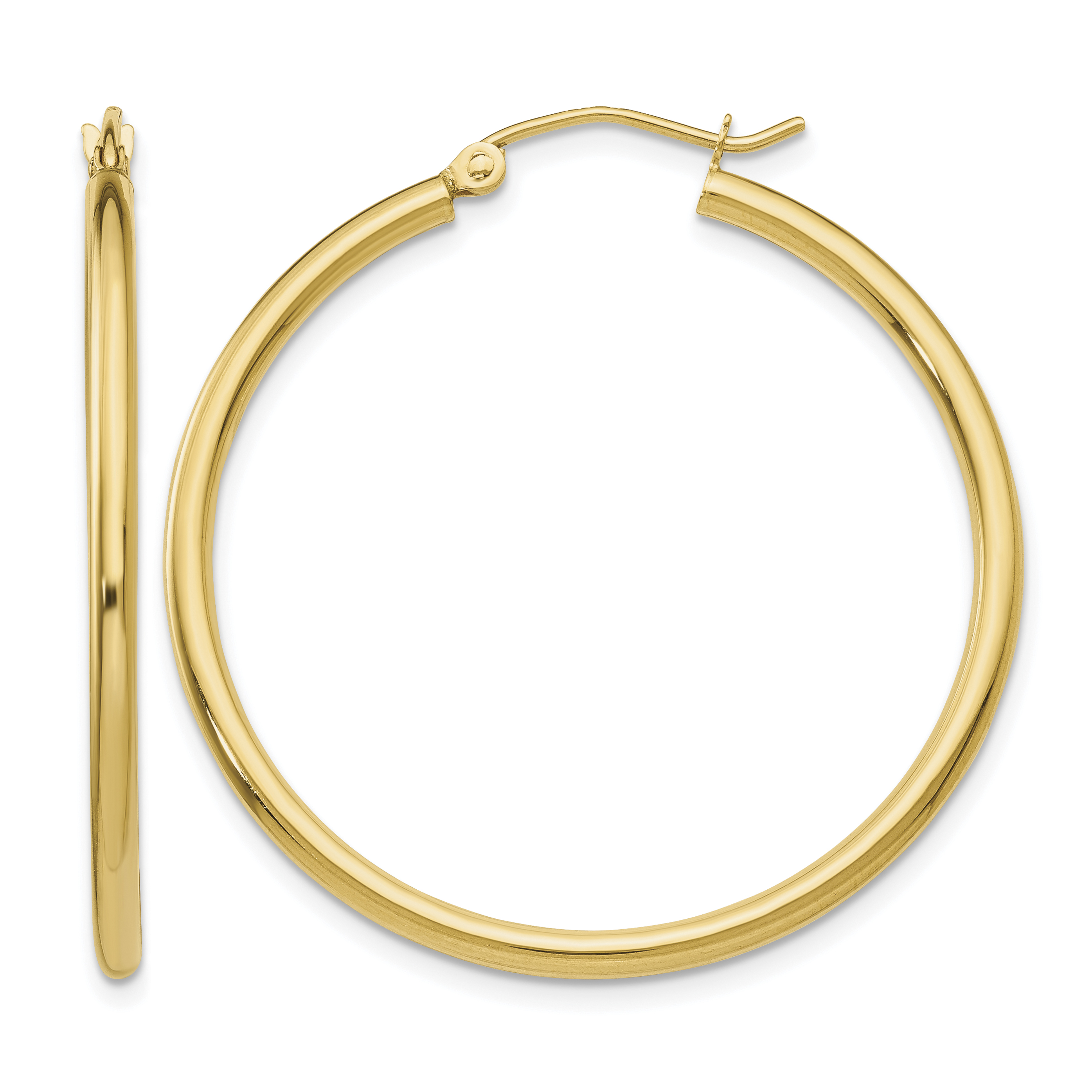 14k Polished 2x35mm Lightweight Tube Hoop Earrings (T913L)