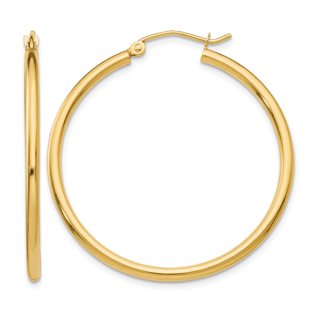 14k Polished 2x35mm Lightweight Tube Hoop Earrings (T913L)