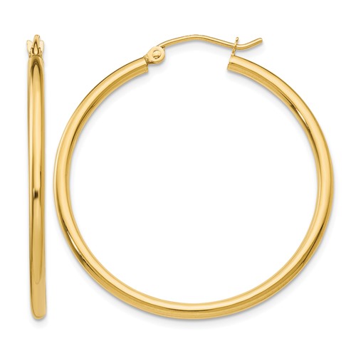 14K Yellow Gold 2x 35mm Polished Lightweight Tube Hoop Earrings