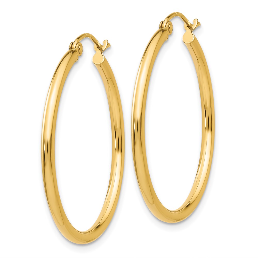 14k Polished 2x30mm Tube Hoop Earrings (T914)