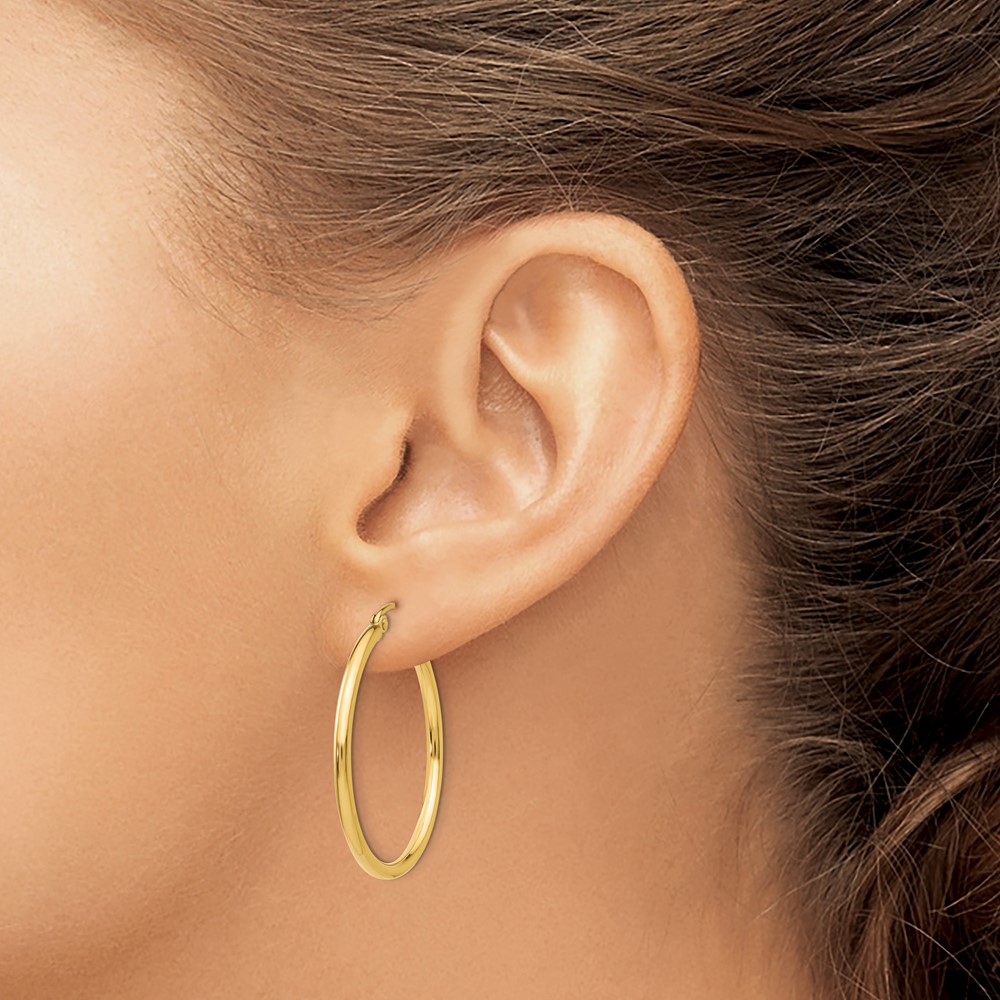 14k Polished 2x30mm Tube Hoop Earrings (T914)