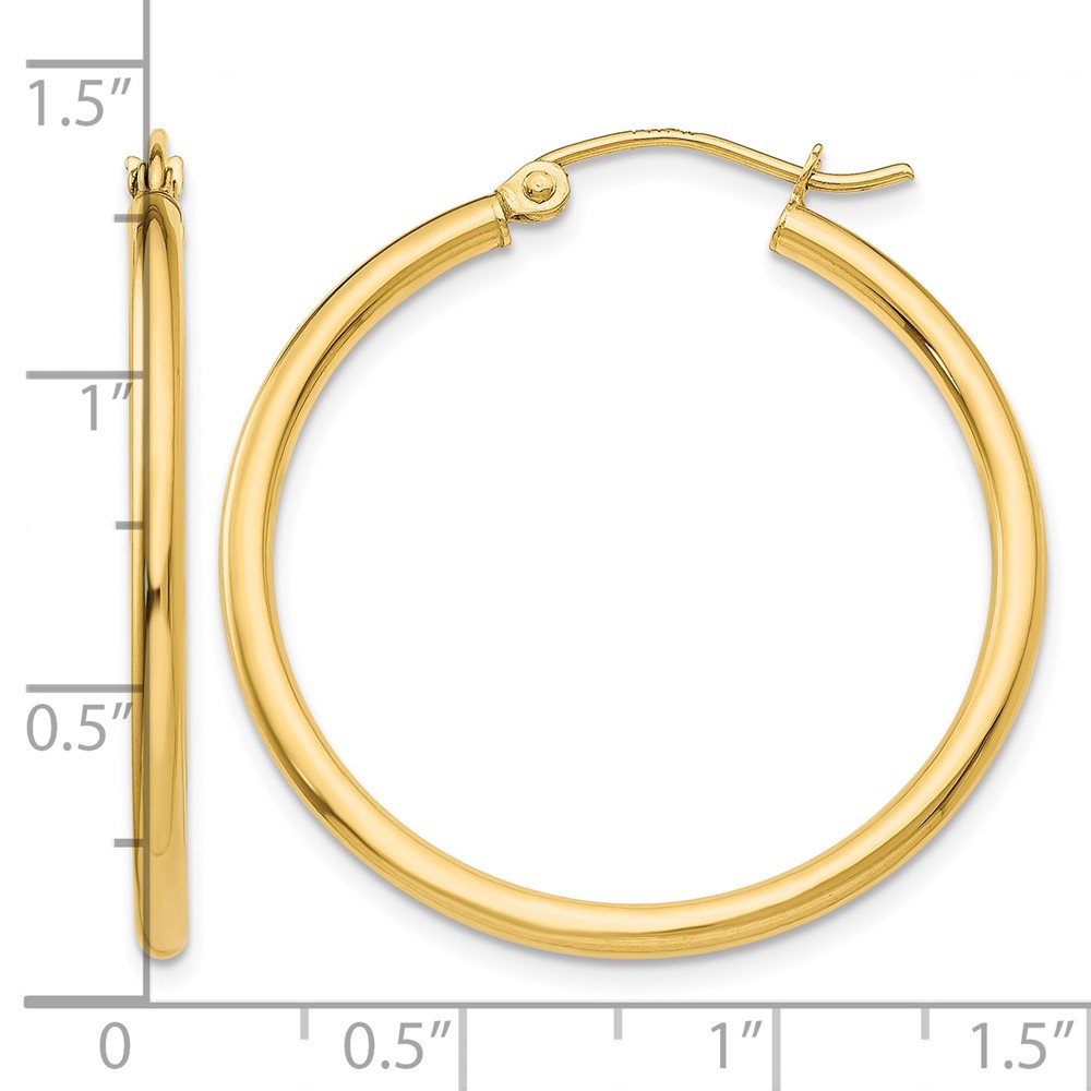 14k Polished 2x30mm Tube Hoop Earrings (T914)