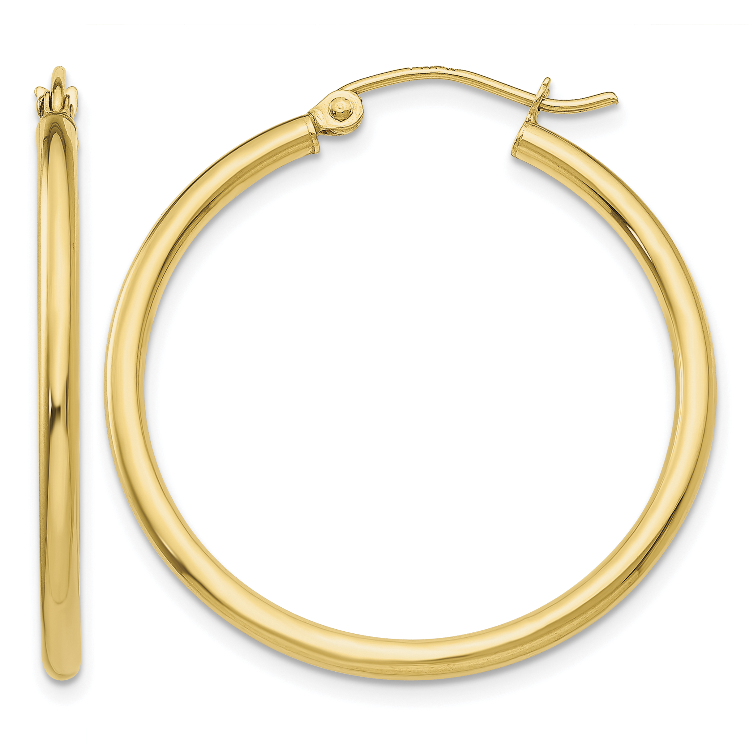 14k Polished 2x30mm Tube Hoop Earrings (T914)