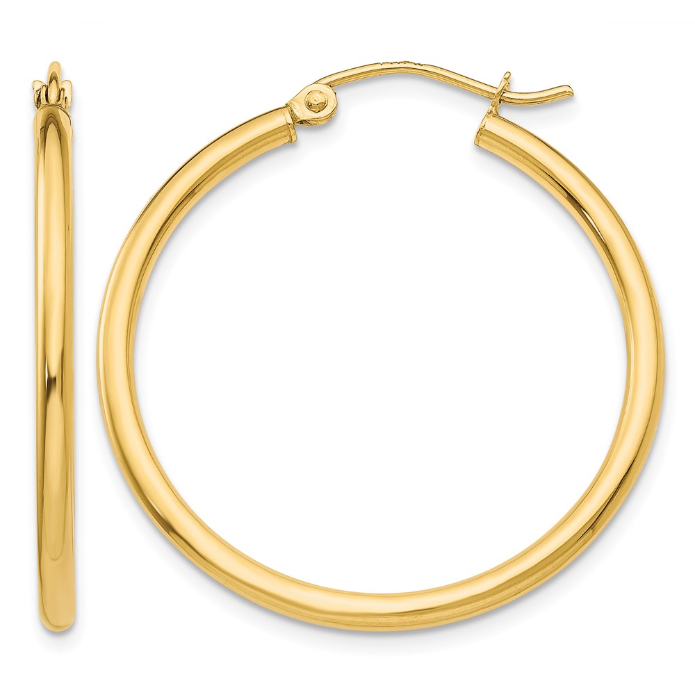 14k Polished 2x30mm Tube Hoop Earrings (T914)