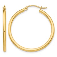 14K Yellow Gold 2x 30mm Polished Tube Hoop Earrings view 1
