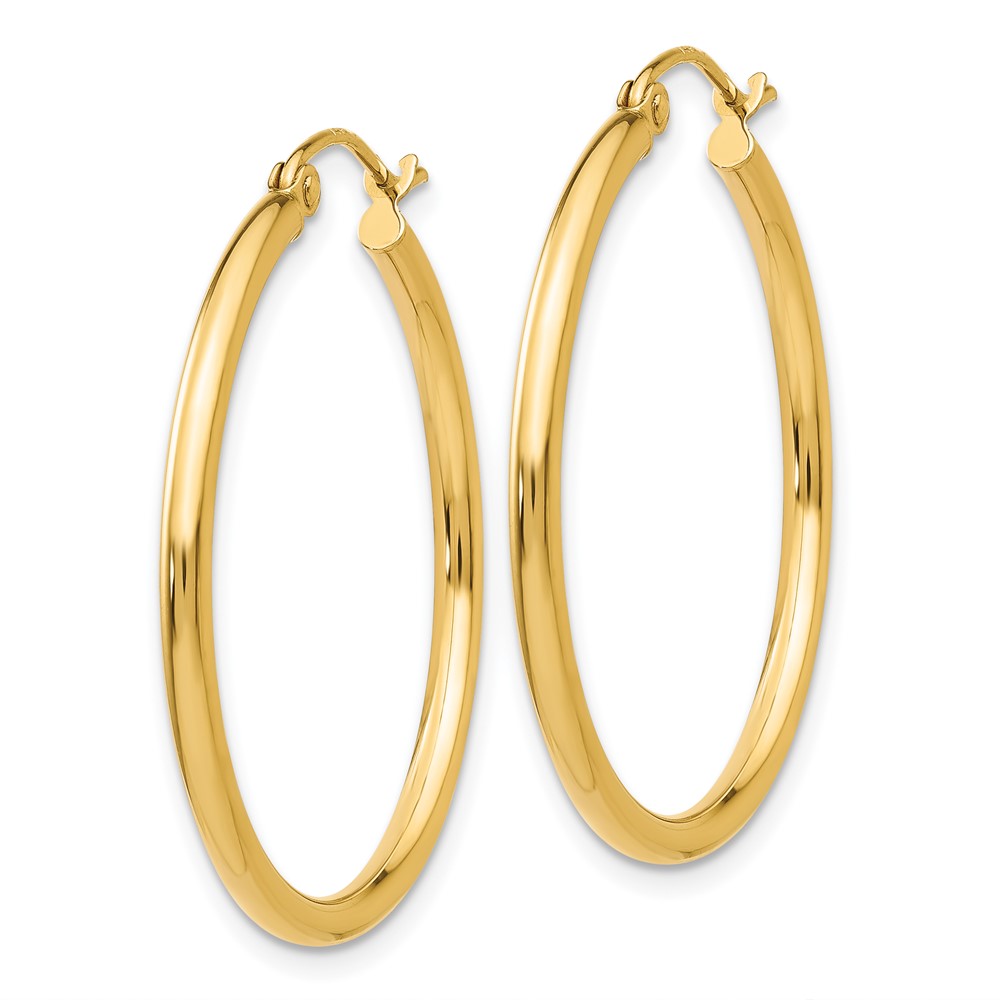 14k Polished 2x30mm Lightweight Tube Hoop Earrings (T914L)