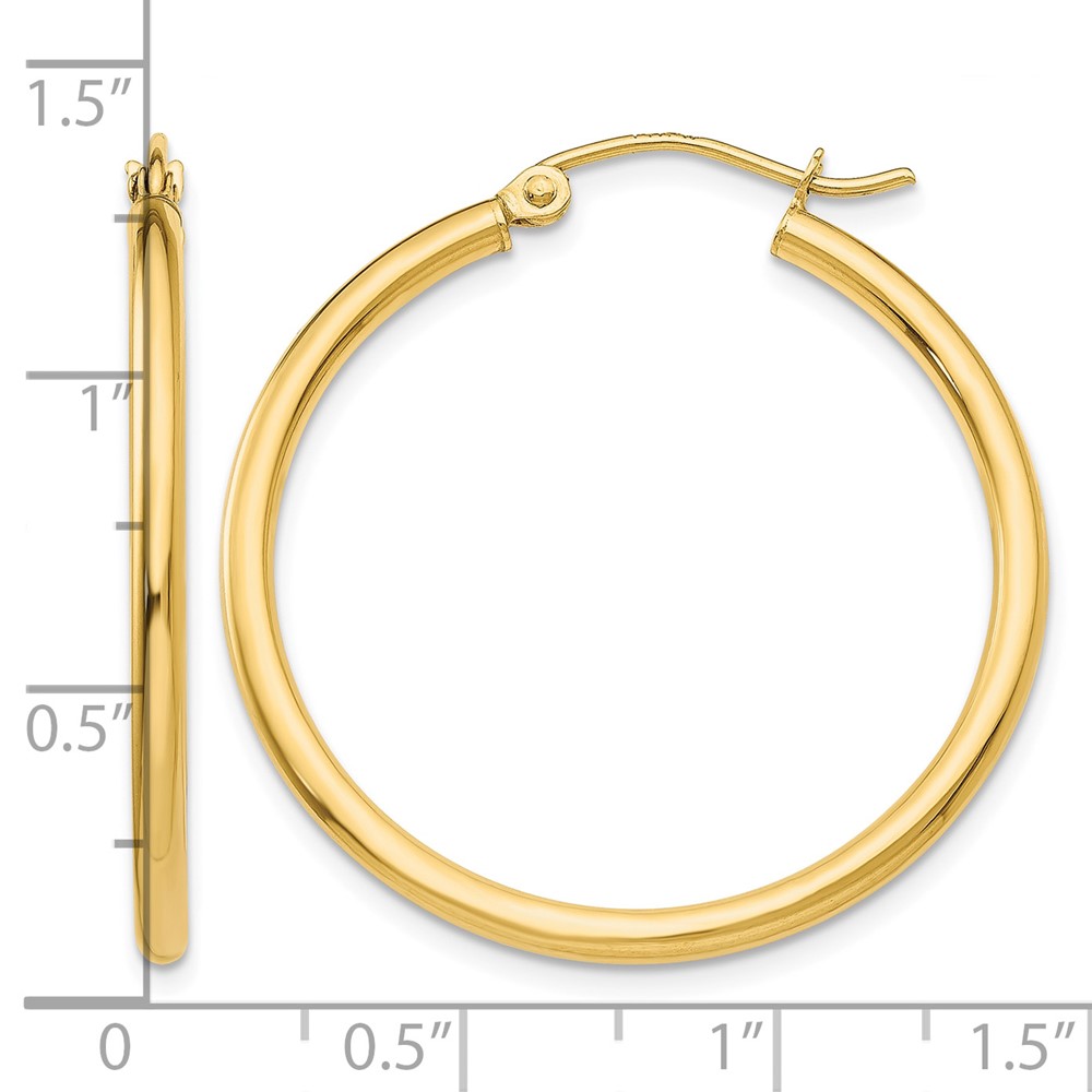 14k Polished 2x30mm Lightweight Tube Hoop Earrings (T914L)