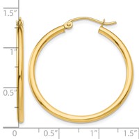 14K Yellow Gold 2x 30mm Polished Lightweight Tube Hoop Earrings view 4