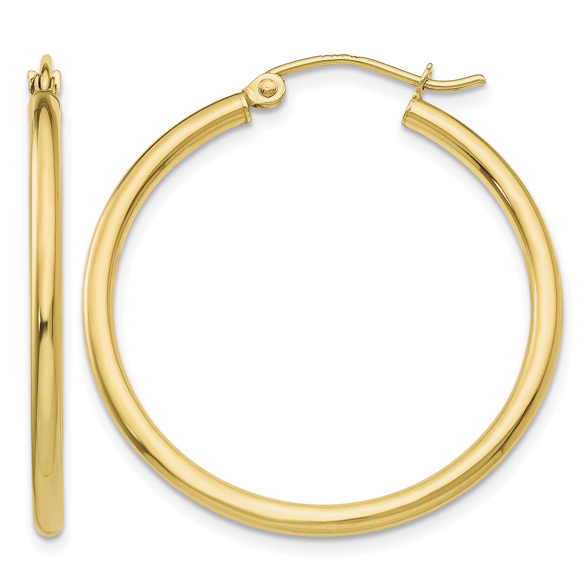 14k Polished 2x30mm Lightweight Tube Hoop Earrings (T914L)