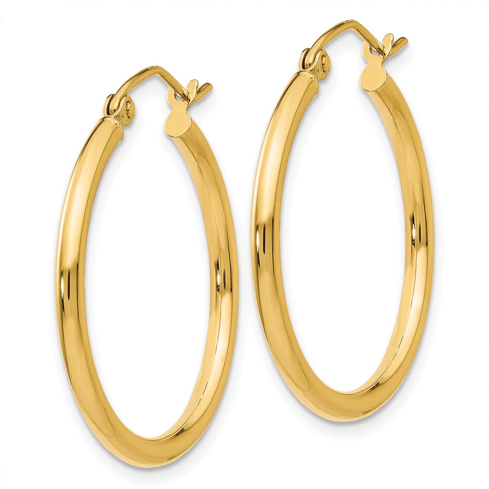 14k Polished 2x25mm Tube Hoop Earrings (T915)