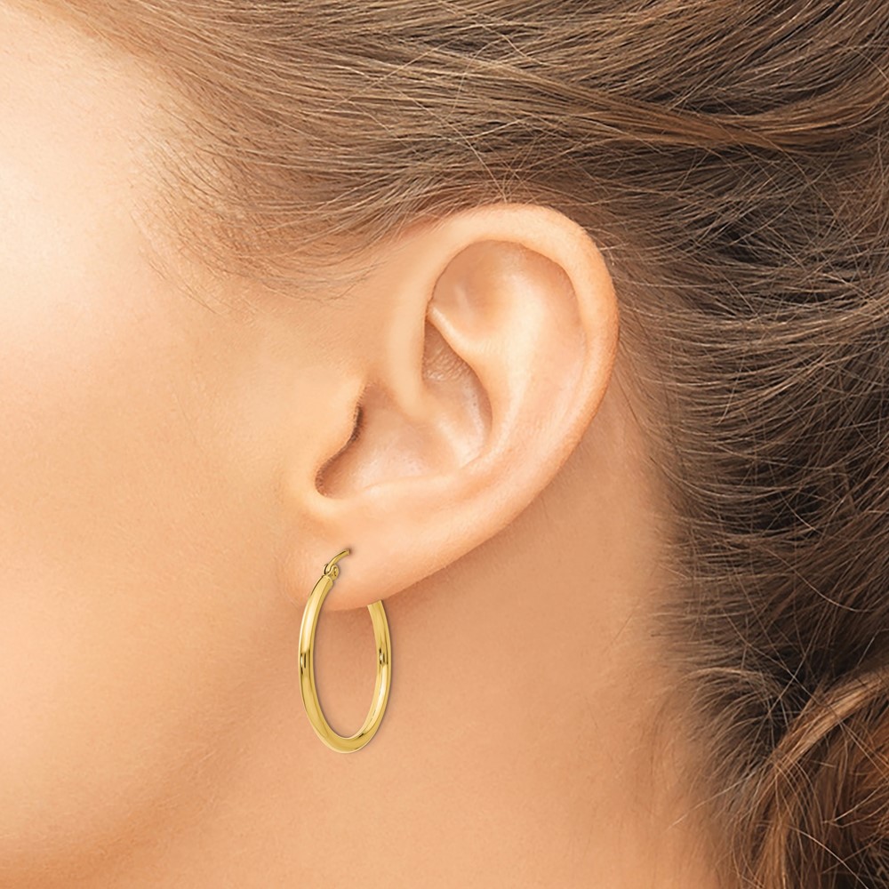 14k Polished 2x25mm Tube Hoop Earrings (T915)