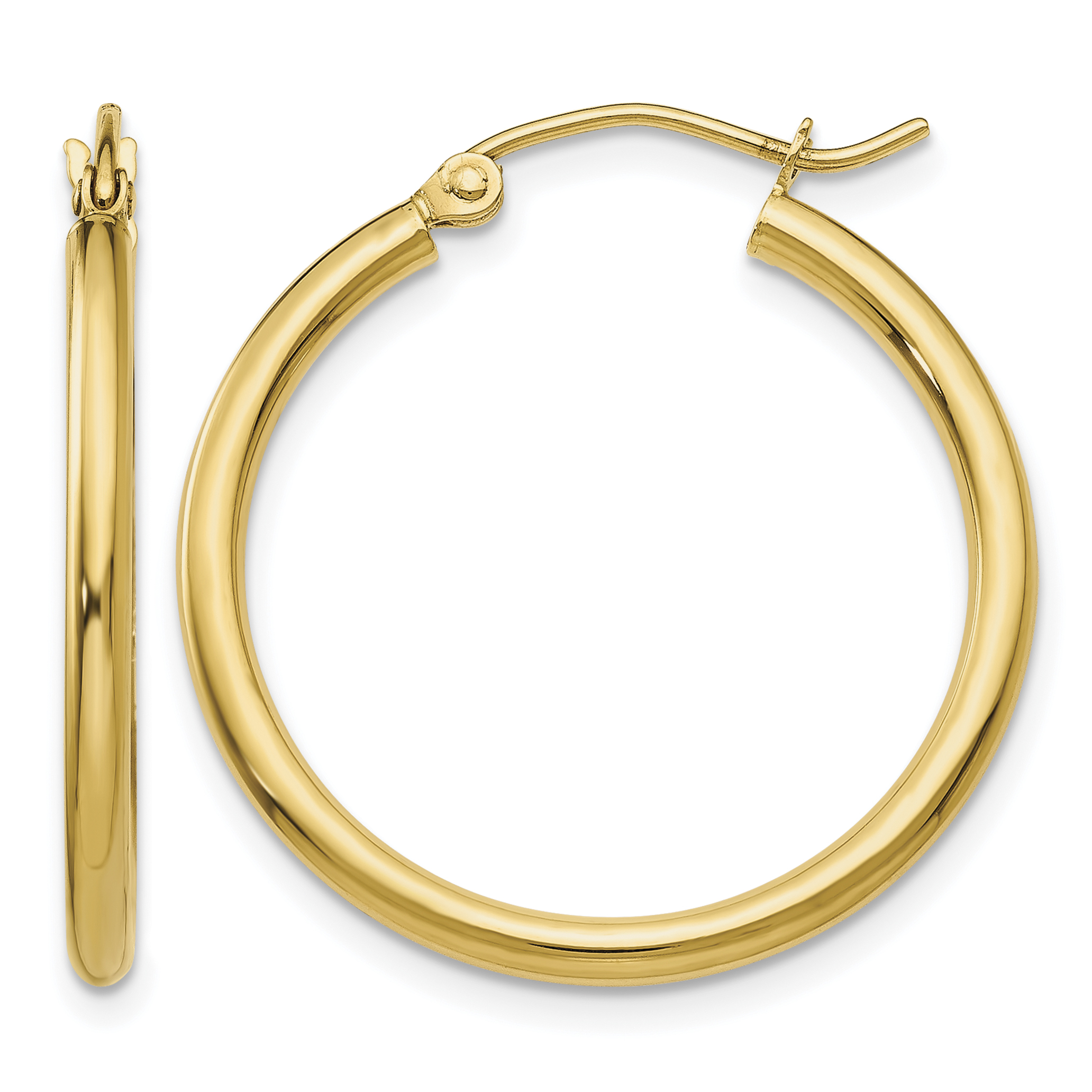 14k Polished 2x25mm Tube Hoop Earrings (T915)