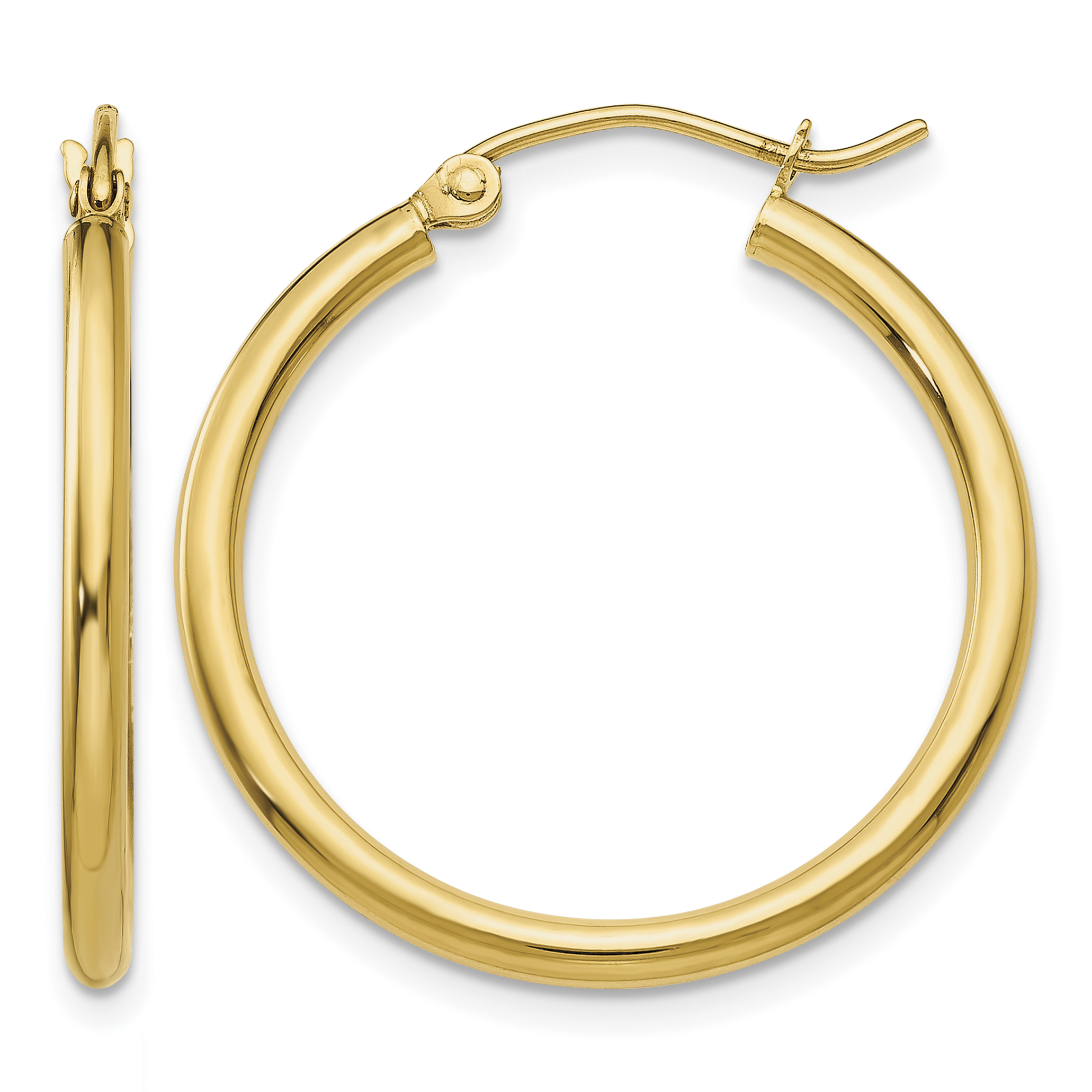 14k Polished 2x25mm Lightweight Tube Hoop Earrings (T915L)