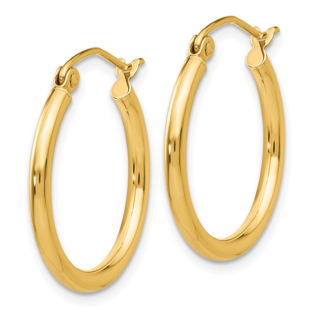 14k Polished 2x20mm Tube Hoop Earrings (T916)