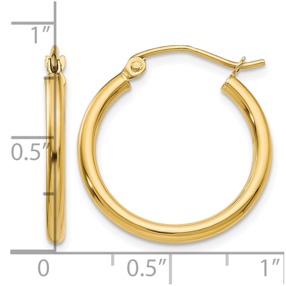 14k Polished 2x20mm Tube Hoop Earrings (T916)