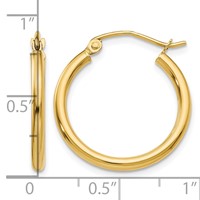 14K Yellow Gold 2x 20mm Polished Tube Hoop Earrings view 4