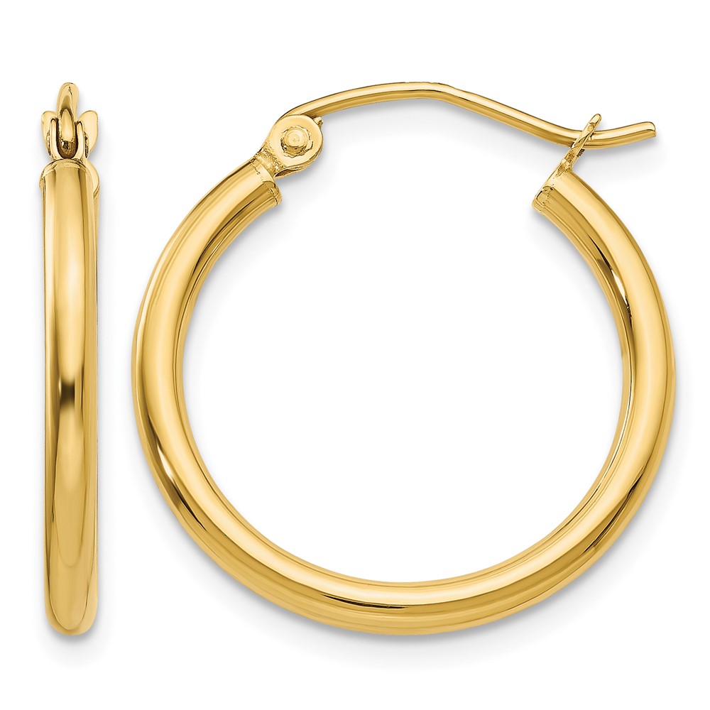 14k Polished 2x20mm Tube Hoop Earrings (T916)