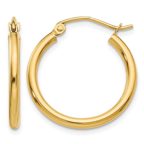 14K Yellow Gold 2x 20mm Polished Tube Hoop Earrings