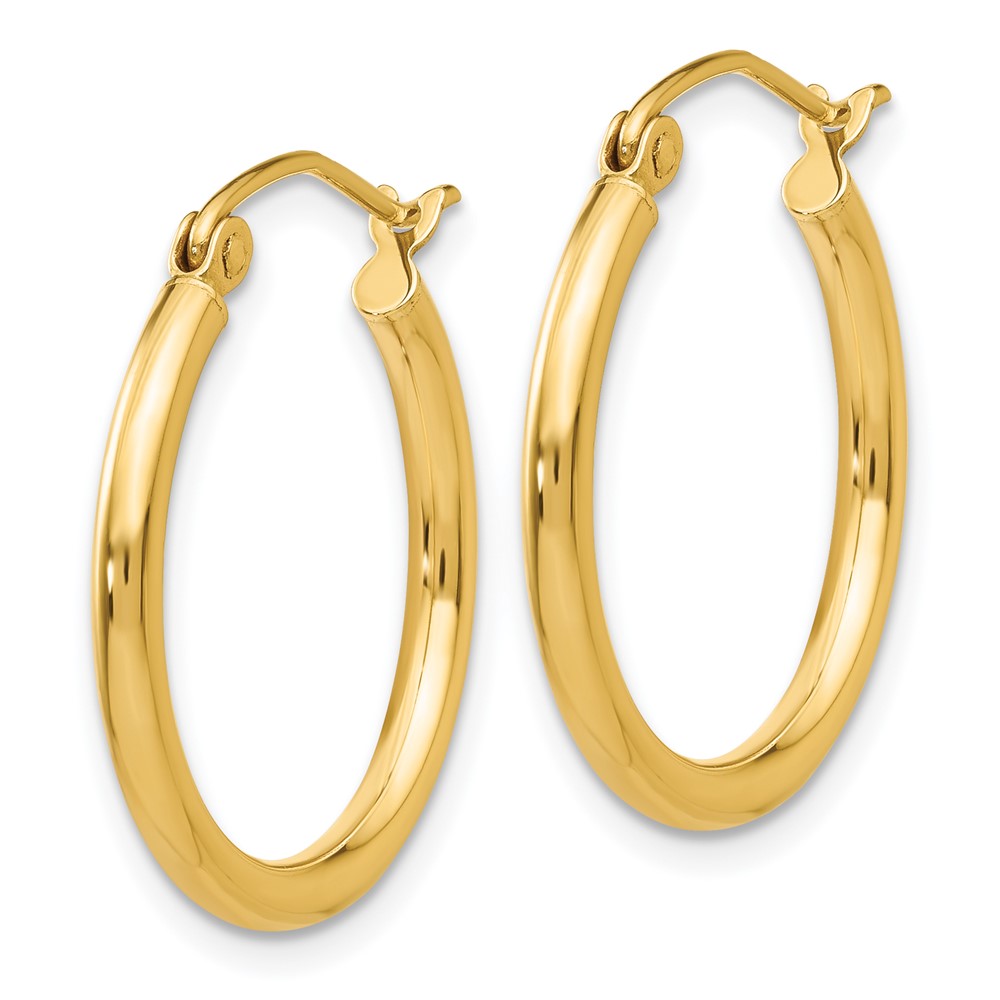 14k Polished 2x20mm Lightweight Tube Hoop Earrings (T916L)