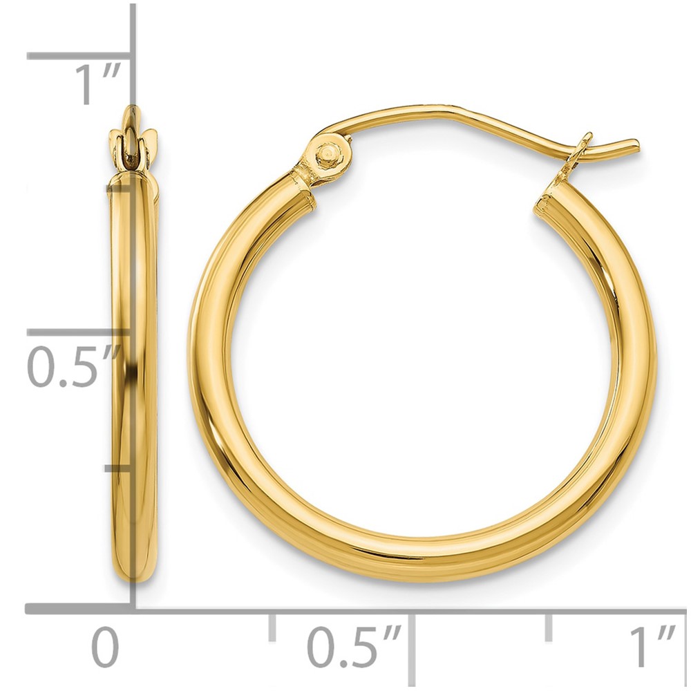 14k Polished 2x20mm Lightweight Tube Hoop Earrings (T916L)