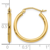 14K 2x20mm Polished Lightweight Tube Hoop Earrings view 4