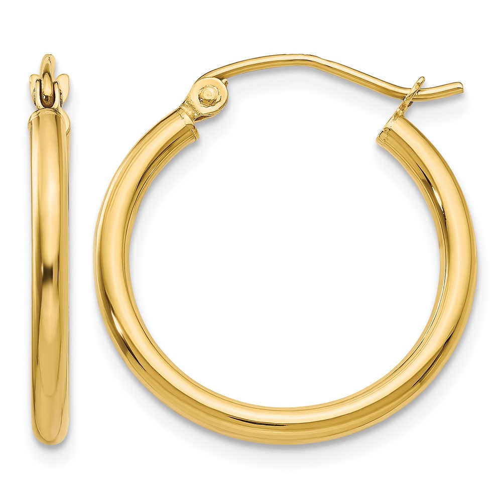 14k Polished 2x20mm Lightweight Tube Hoop Earrings (T916L)