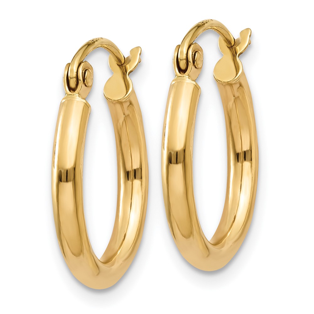 14k Polished 2x15mm Tube Hoop Earrings (T917)