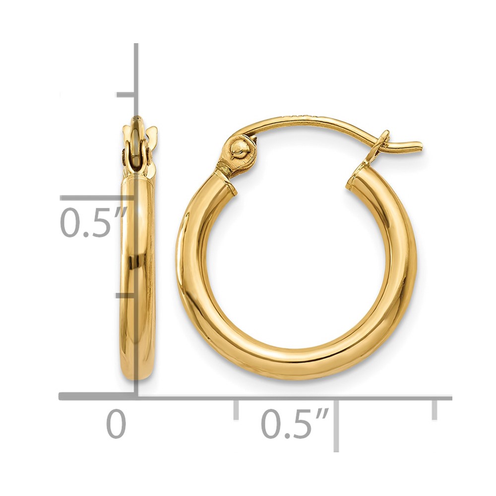 14k Polished 2x15mm Tube Hoop Earrings (T917)