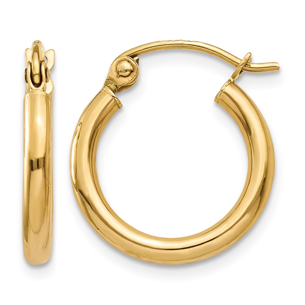 14k Polished 2x15mm Tube Hoop Earrings (T917)