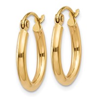 14K Yellow Gold 2x 15mm Polished Lightweight Tube Hoop Earrings view 2