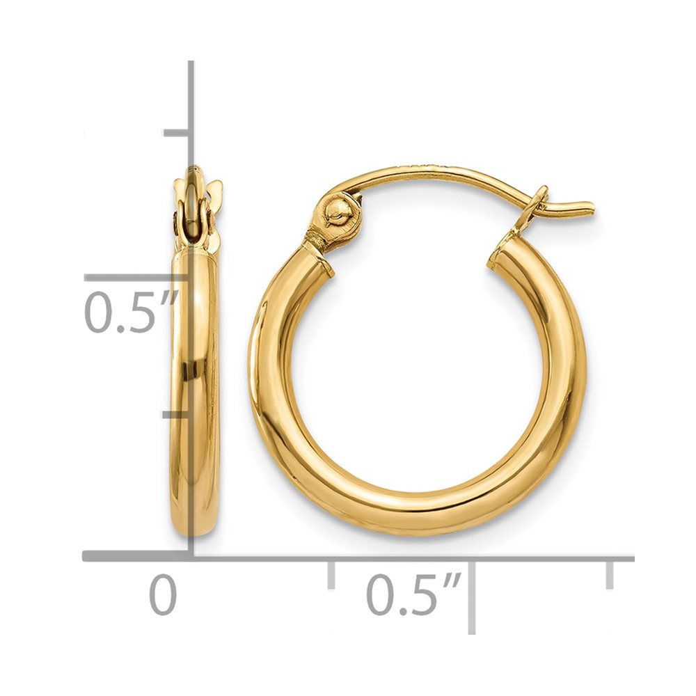 14k Polished 2x15mm Lightweight Tube Hoop Earrings (T917L)