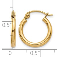 14K Yellow Gold 2x 15mm Polished Lightweight Tube Hoop Earrings view 4