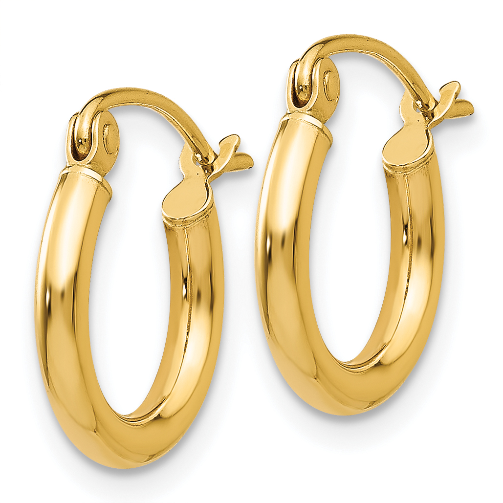14k Polished 2x12mm Tube Hoop Earrings T918 - Picture 2 of 4