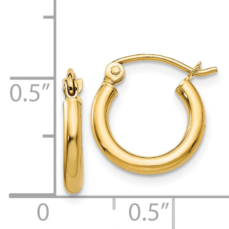 14k Polished 2x12mm Tube Hoop Earrings T918 - Picture 4 of 4