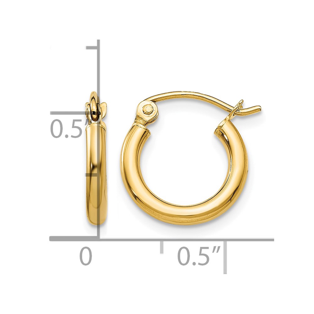 14k Polished 2x12mm Tube Hoop Earrings (T918)