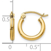 14K Yellow Gold 2x 12mm Polished Tube Hoop Earrings view 4