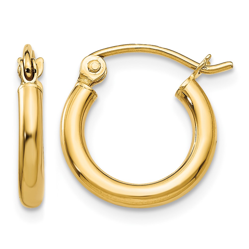 14k Polished 2x12mm Tube Hoop Earrings (T918)