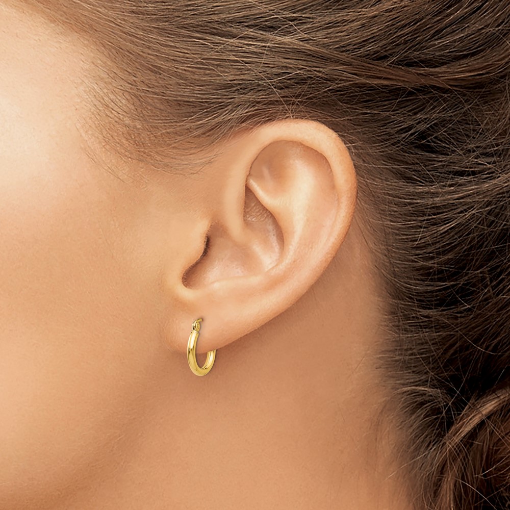14k Polished 2x12mm Lightweight Tube Hoop Earrings (T918L)